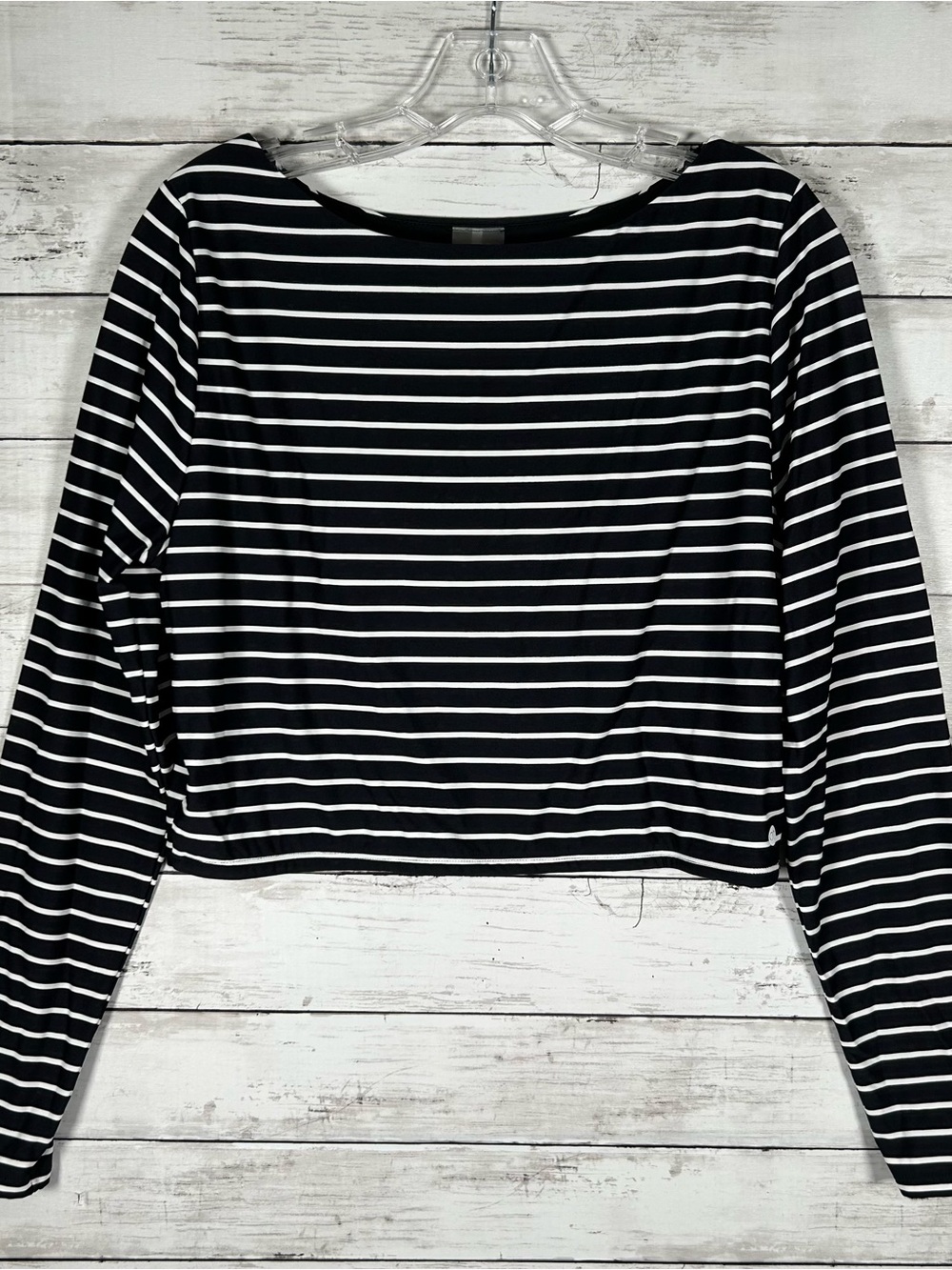 CALIA Women's Active Swim Cropped Rashguard Cutout Back Top Black White Size XL